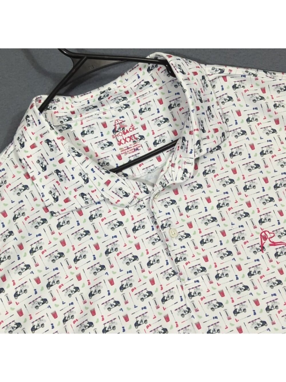 Rhoback Polo Shirt Men's 3XL White Golf Cart Print Short Sleeve Performance